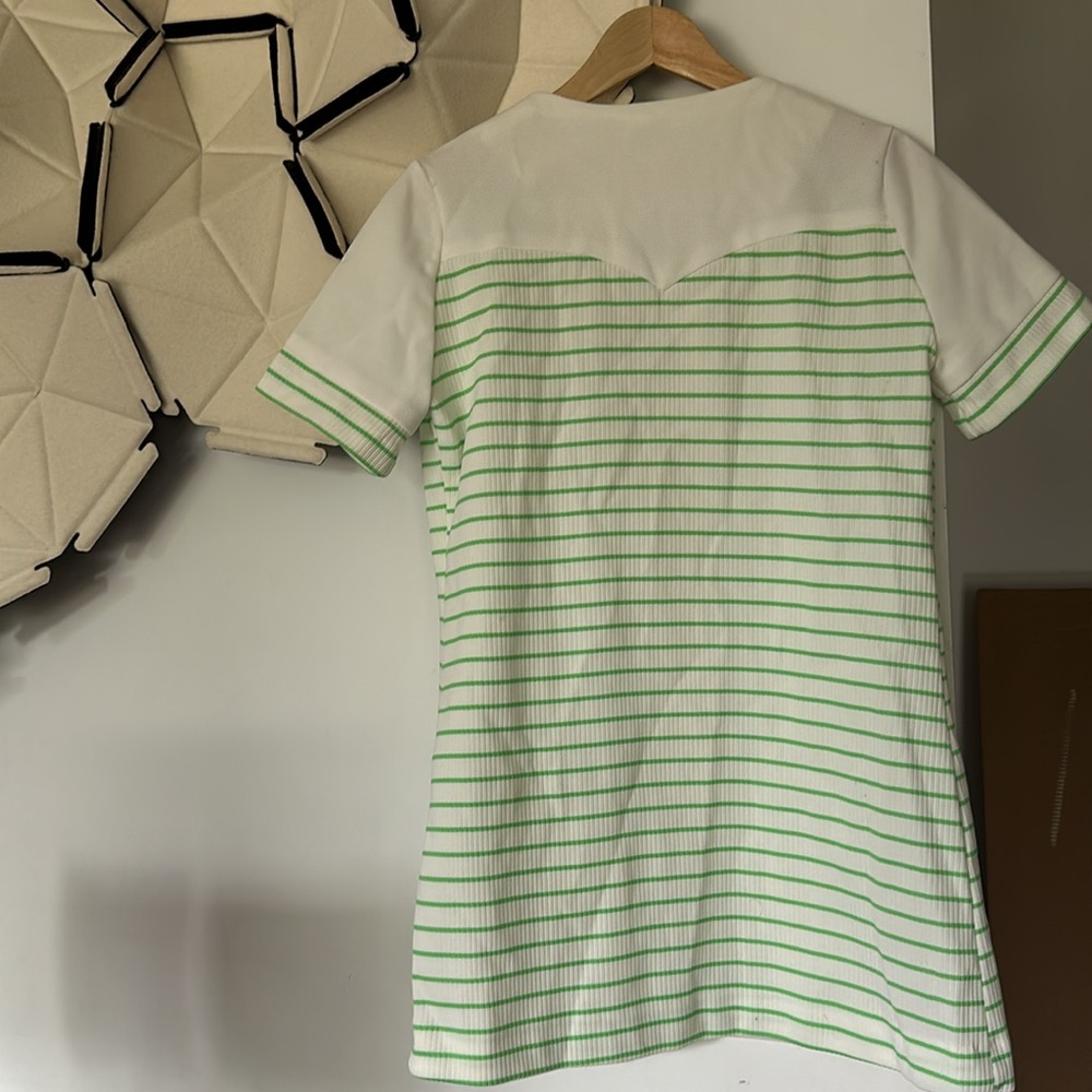 Vintage 60’s Polyester Green Striped Mini Dress Mod Masters Xs View 6